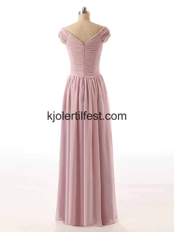 V-hals Gulvlengde Rosa Chiffon Brudepikekjoler