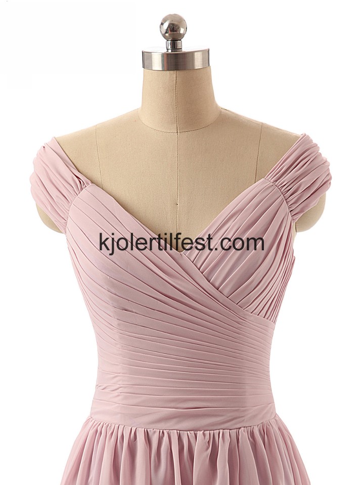 V-hals Gulvlengde Rosa Chiffon Brudepikekjoler