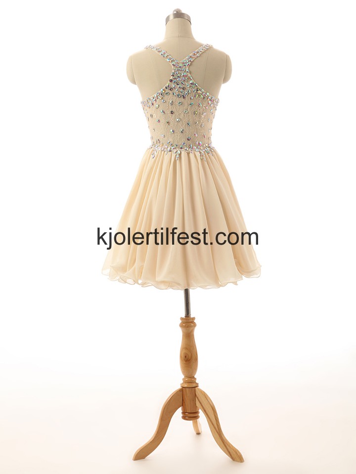 V-hals Kort Champagne Chiffon Cocktailkjoler