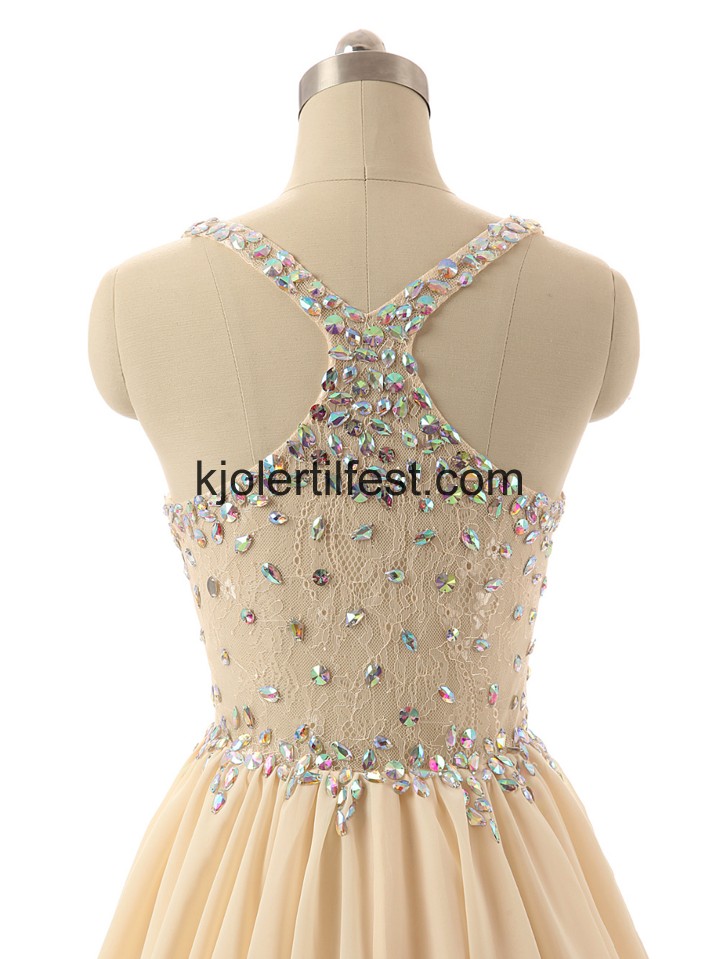 V-hals Kort Champagne Chiffon Cocktailkjoler