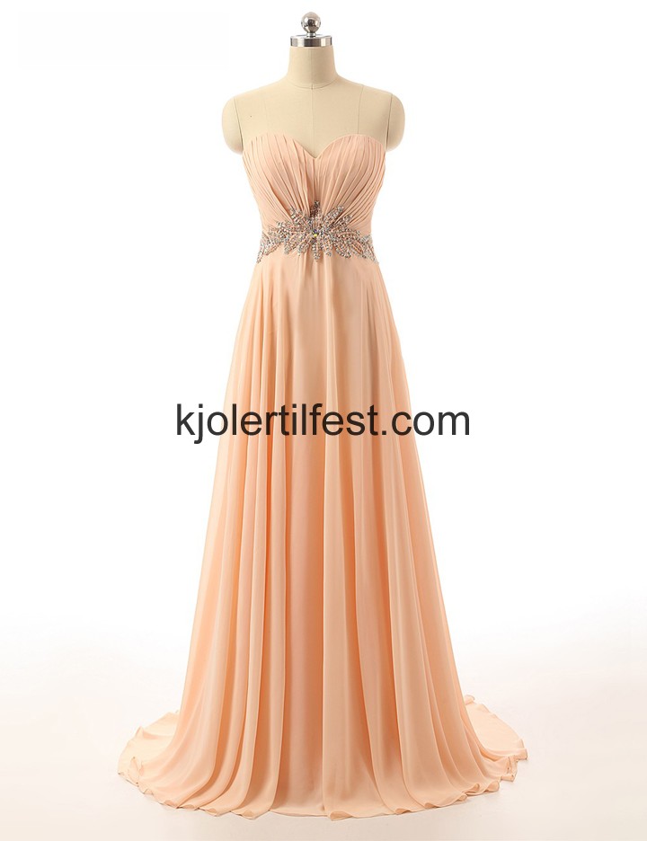 V-hals Lange Champagne Chiffon Ballkjoler
