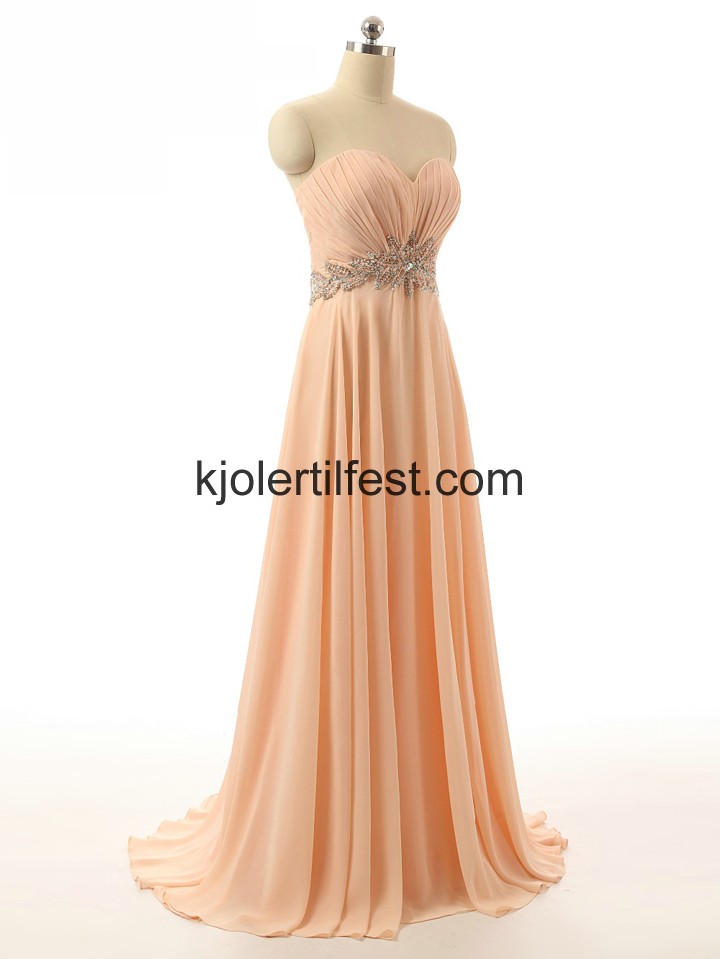 V-hals Lange Champagne Chiffon Ballkjoler
