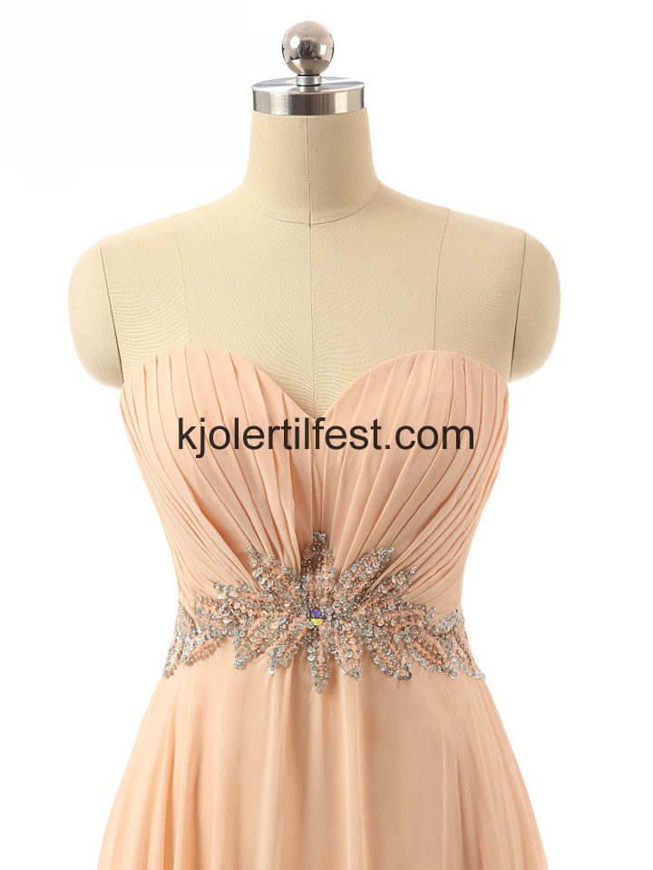 V-hals Lange Champagne Chiffon Ballkjoler