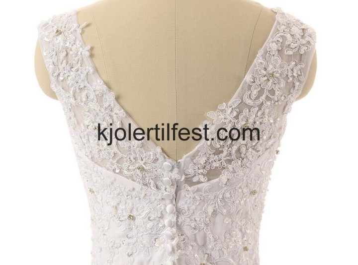 V-hals Lange Hvit Chiffon Brudekjoler
