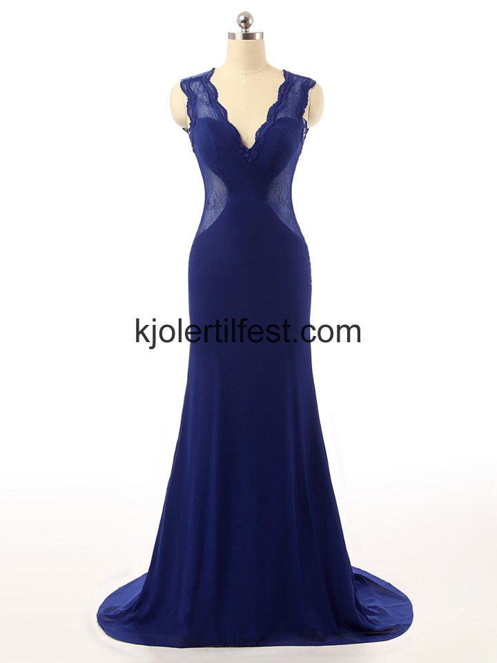 V-hals Lange Kongebl Chiffon Selskapskjoler
