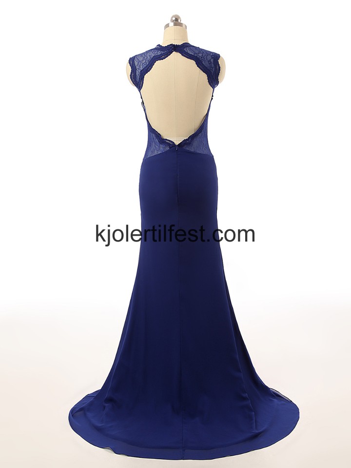 V-hals Lange Kongebl Chiffon Selskapskjoler