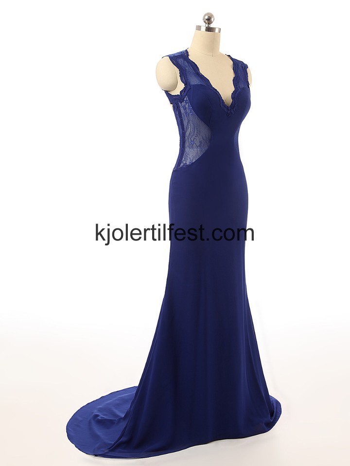 V-hals Lange Kongebl Chiffon Selskapskjoler