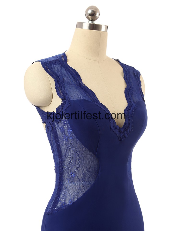 V-hals Lange Kongebl Chiffon Selskapskjoler