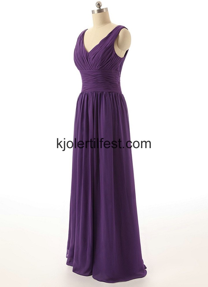 V-hals Lange Lilla Chiffon Ballkjoler