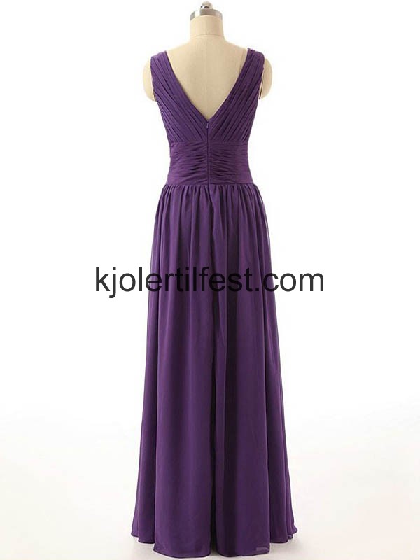 V-hals Lange Lilla Chiffon Ballkjoler