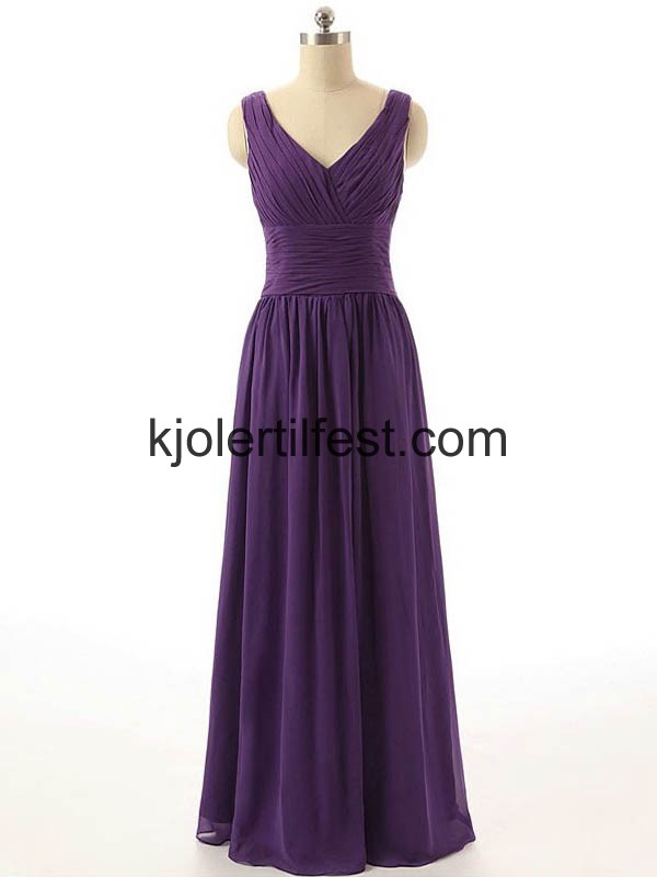 V-hals Lange Lilla Chiffon Brudepikekjoler
