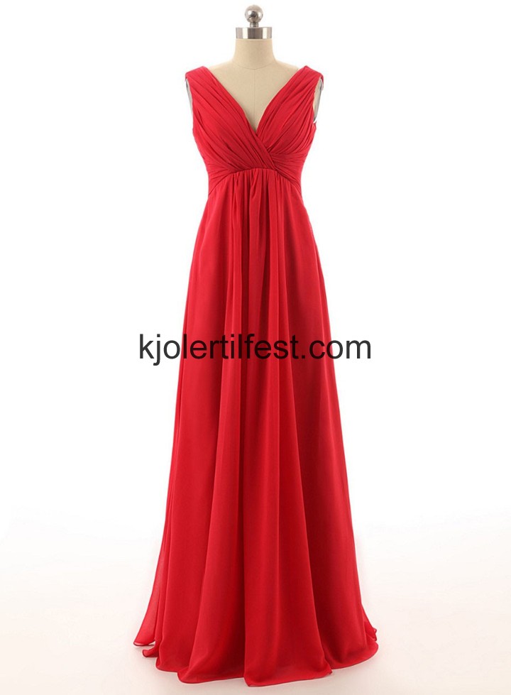 V-hals Lange Rd Chiffon Brudepikekjoler