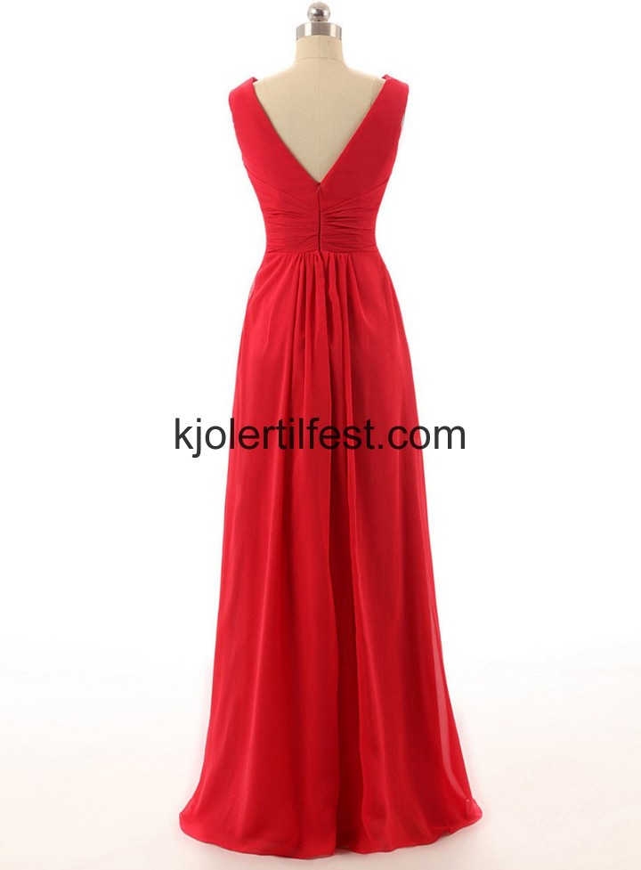 V-hals Lange Rd Chiffon Brudepikekjoler