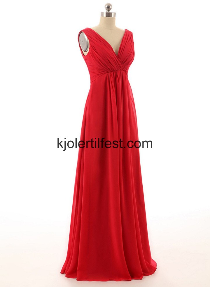 V-hals Lange Rd Chiffon Brudepikekjoler