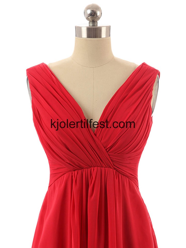V-hals Lange Rd Chiffon Brudepikekjoler