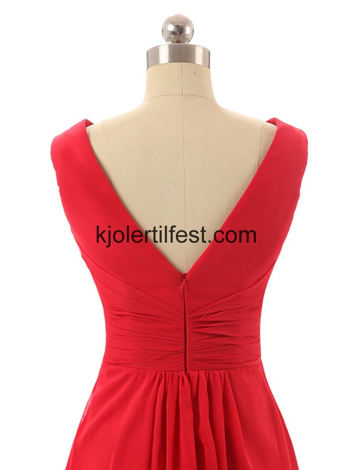V-hals Lange Rd Chiffon Selskapskjoler