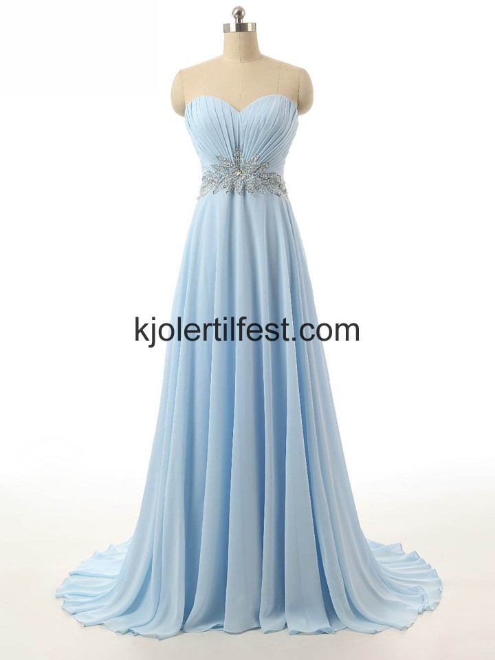 V-hals Lange Himmelbl Chiffon Selskapskjoler