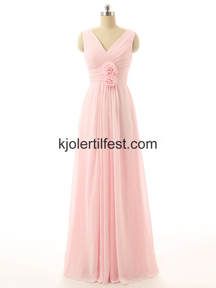 V-hals Rosa Lange Chiffon Selskapskjoler