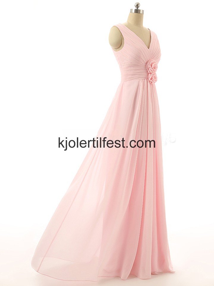 V-hals Rosa Lange Chiffon Selskapskjoler