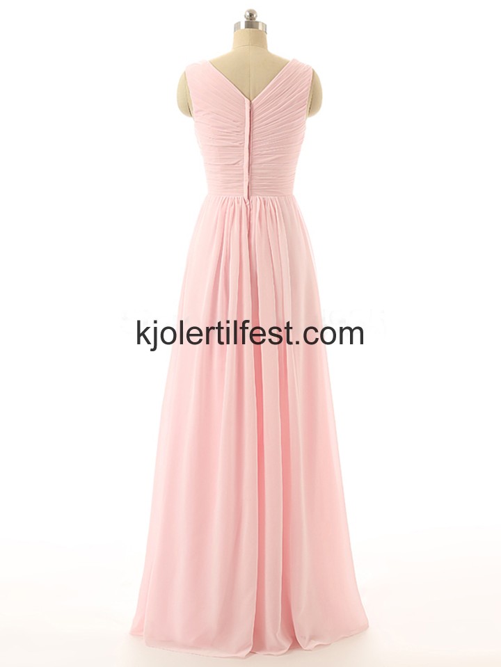 V-hals Rosa Lange Chiffon Selskapskjoler