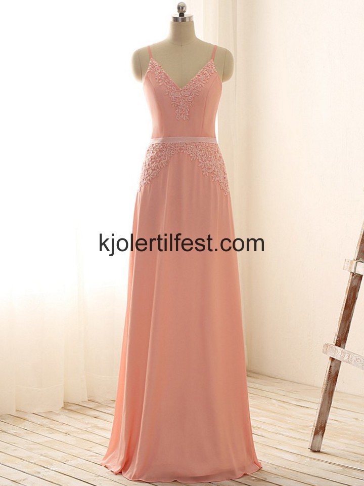 V-hals Stropper A-Linje Gulvlengde Chiffon Selskapskjoler