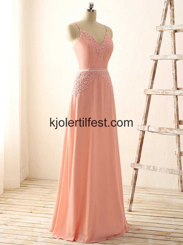 V-hals Stropper A-Linje Gulvlengde Chiffon Selskapskjoler