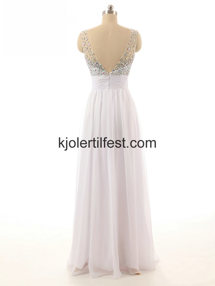 V-hals Stropper A-Linje Hvit Chiffon Ballkjoler