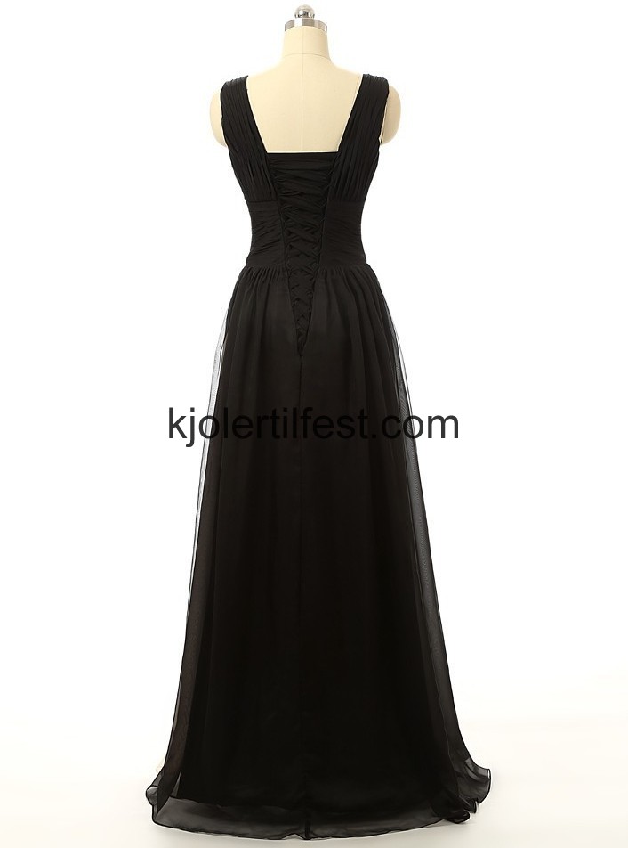 V-hals Svart/Hvit Lange Chiffon Ballkjoler