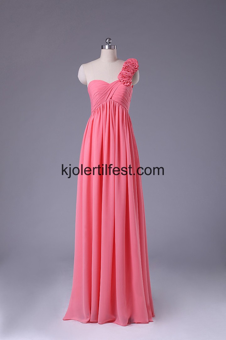 Vannmelon En-Skulder Blomster Lange Chiffon Selskapskjoler