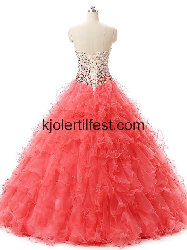 Vannmelon Kjreste Perler med snring Quinceanera Kjoler