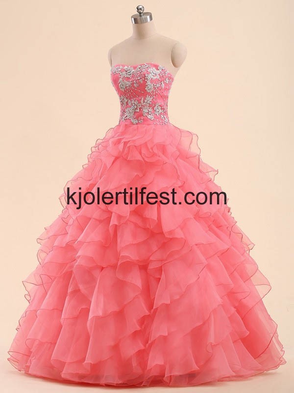 Vannmelon Stroppels Skoleball Organza Quinceanera Kjoler