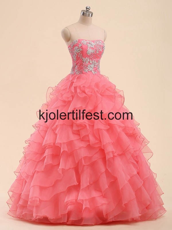 Vannmelon Stroppels Skoleball Organza Quinceanera Kjoler