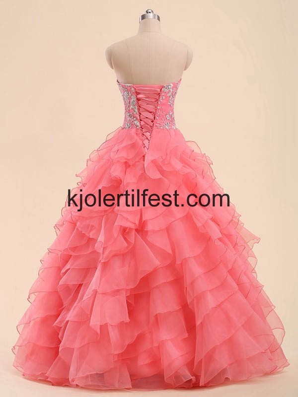 Vannmelon Stroppels Skoleball Organza Quinceanera Kjoler