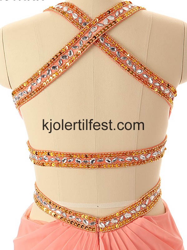 Vannmelon V-hals Lange Chiffon Ballkjoler
