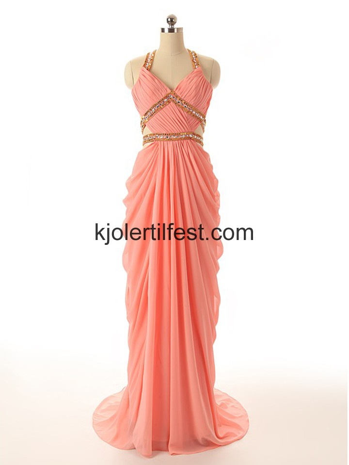 Vannmelon V-hals Lange Chiffon Selskapskjoler