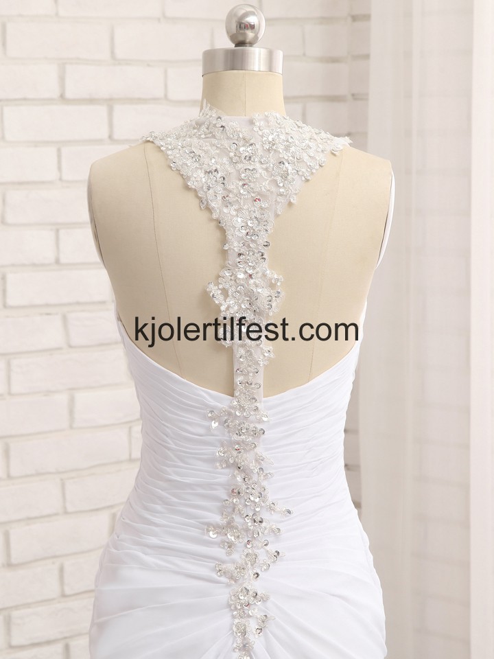 Hvit Havfrue Stoppet Chiffon Lange Ballkjoler